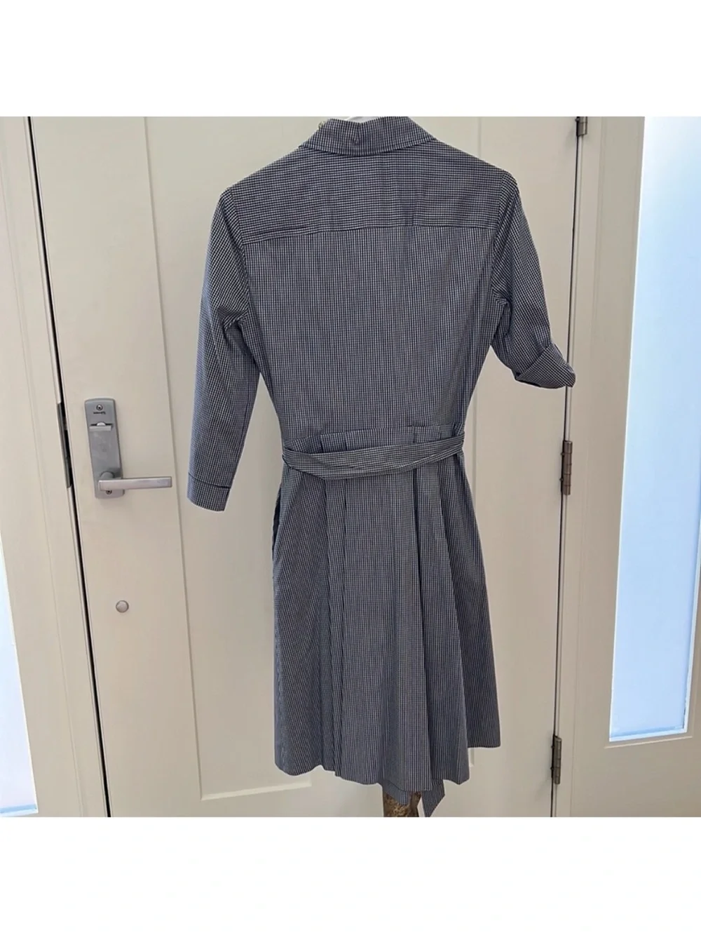 Tory Burch like new blue check dress size 2 pleat skirt button front lined dress